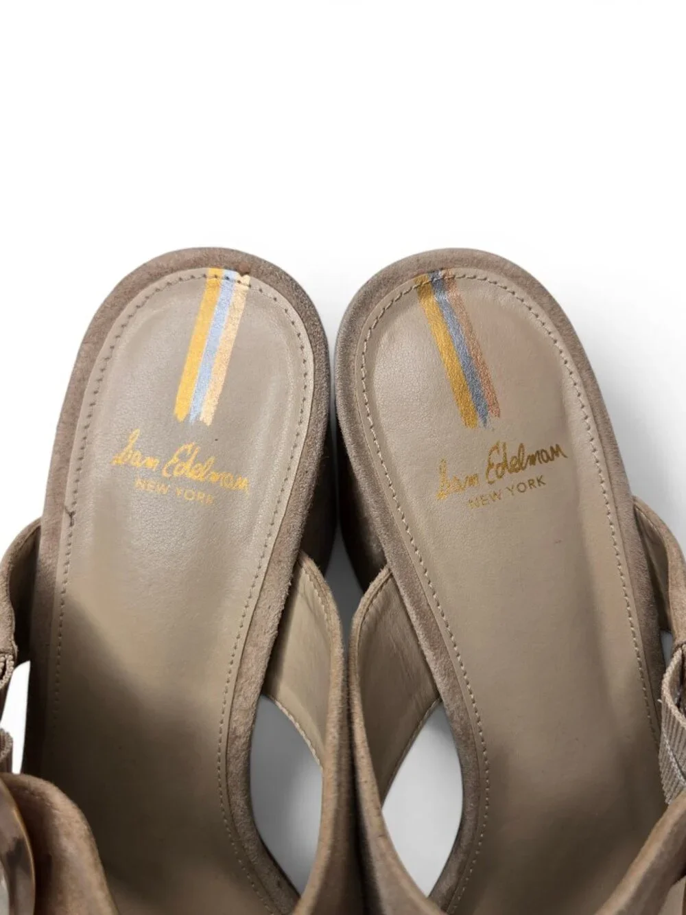 Sam Edelman Dalton Block Heel Sandals Womens Golden Caramel Suede Buckle Strap